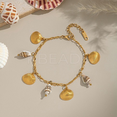 304 Stainless Steel Charm Bracelets for Women Ion Plating(IP) BJEW-A052-02G-1