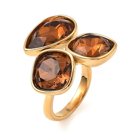 Teardrop & Square Glass Open Cuff Rings RJEW-G289-01G-02-1