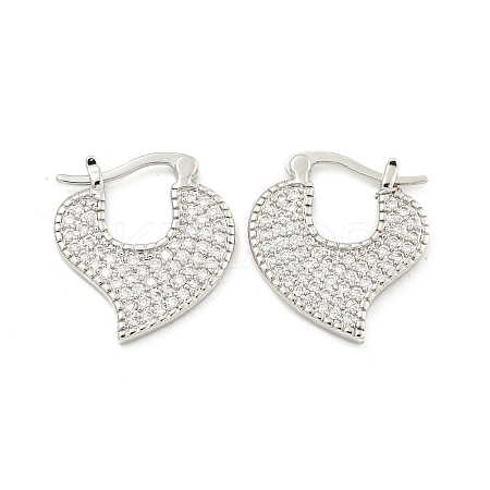 Heart Brass Pave Clear Cubic Zirconia Hoop Earrings EJEW-M258-23P-1