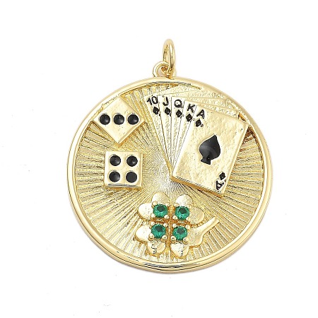 Brass With Cubic Zirconia And Enamel Pendants KK-Q006-18G-1