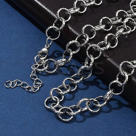 304 Stainless Steel Textured Rolo Chain Necklaces for Women NJEW-U050-01P-1