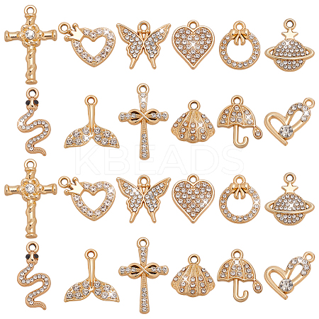 24Pcs 12 Styles Alloy Crystal Rhinestone Pendants FIND-WR0012-69-1
