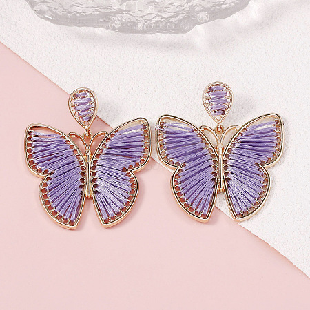 Bohemian Ethnic Style Alloy Frame Cotton Thread Woven Butterfly Stud Dangle Earrings for Women  FG8172-3-1