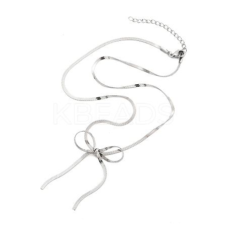 304 Stainless Steel Flat Snake Chain Bowknot Pendant Necklaces for Women NJEW-Z050-01P-02-1