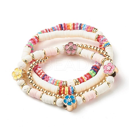 Polymer Clay Heishi Beads Stretch Bracelets Set BJEW-JB07194-1