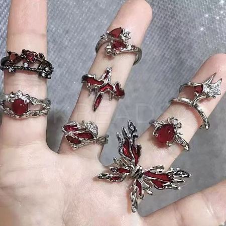 8Pcs Zinc Alloy with Rhinestone Adjustable Cuff Rings FS-WGBA462-01-1