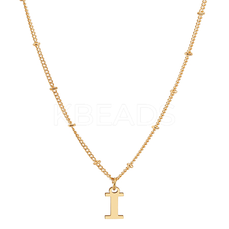 1Pc Brass Chain & 304 Stainless Steel Letter Pendant Necklaces NJEW-LP0001-35I-G-1