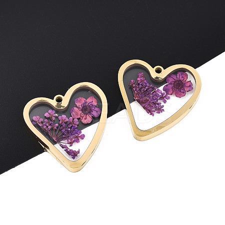 304 Stainless Steel Epoxy Resin Pendants STAS-T072-24-1