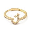 Rack Plating Brass Cubic Zirconia Arabic Letters Adjustable Rings for Women RJEW-S407-10G-14-2