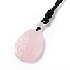 Adjustable Natural Rose Quartz Teardrop with Spiral Pendant Necklace with Nylon Cord for Women NJEW-L171-04E-3