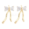 Bowknot Brass Pave Clear Cubic Zirconia Stud Earrings for Women EJEW-S216-02B-G-1