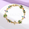 Ocean Theme Brass Cubic Zirconia with Enamel Link Bracelets for Women BJEW-F514-01B-G-1