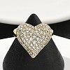 Heart Brass Micro Pave Cubic Zirconia Cuff Rings for Women RJEW-A069-12G-02-1