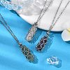3Pcs 3 Styles Natural Rose Quartz & Green Aventurine & Amethyst Macrame Pouch Faceted Bullet Pendant Necklaces NJEW-JN05090-2