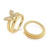 2Pcs 2 Styles Brass Micro Pave Cubic Zirconia Adjustable Rings for Women RJEW-P127-16G-1
