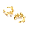 Rack Plating Brass Leaf Cuff Earrings with Plastic Pearl EJEW-A028-56G-2