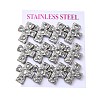 6 Pairs 304 Stainless Steel Cubic Zirconia Cross Stud Earrings EJEW-P330-01P-4