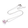 Brass Cubic Zirconia Heart with Bowknot Pendant 304 Stainless Steel Chain Necklaces NJEW-T018-04P-2