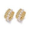 Rack Plating Brass Cuff Earrings with Plastic Pearl Beaded EJEW-D064-02G-2