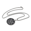 201 Stainless Steel Black Enamel Flat Round Sigil Pendant Necklaces NJEW-H065-03P-2