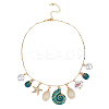 Natural Cowrie Shell & Alloy Enamel & Acrylic Pearl Pendant Necklaces NJEW-OC00003-1
