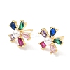 Flower Brass Cubic Zirconia Stud Earrings EJEW-P336-06G-6