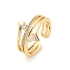 Triangle & Flat Round Brass Micro Pave Clear Cubic Zirconia Open Cuff Rings RJEW-G309-28G-1