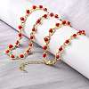 Brass & Red Faceted Glass Heart Link Chain Necklaces for Women NJEW-D314-05G-3