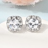 Brass Pave Clear Cubic Zirconia & Glass Stud Earrings EJEW-G471-03P-01-1