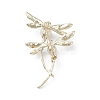 Rhinestone Dragonfly Brooch Pin with Plastic Pearl Beaded JEWB-M026-03G-2