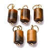 Natural Tiger Eye Column Charms with 304 Stainless Steel Jump Rings G-Q032-01A-1