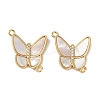Brass Clear Cubic Zirconia Pave Natural Shell Butterfly Connector Charms KK-P283-08G-1