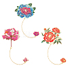 3Pcs 3 Styles Peony Flower Enamel Bookmarks AJEW-FH0004-51-1