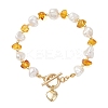 Natural Amber & Shell Pearl Beaded Bracelets for Women BJEW-JB13655-3