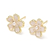 Flower Brass & ABS Plastic Pearl Stud Earrings EJEW-P336-07G-01-4