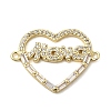 Heart Brass Micro Pave Clear Cubic Zirconia Connector Charmss KK-CJC0013-14D-G-RS-1