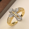 Crucifix Cross Brass Micro Pave Clear Cubic Zirconia Adjustable Cuff Rings LS-RJEW-Z104-01GP-1