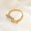 Oval 304 Stainless Steel Rhinestone Open Cuff Ring for Women RJEW-Z076-01G-3