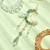 Natural Green Aventurine Chips & Brass Moon Pendant Decorations HJEW-TA00066-02-3