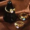 Brass Micro Pave Clear Cubic Zirconia Enamel Cuff Rings for Women RJEW-L113-031G-2