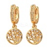 Flat Round with Tree Brass Micro Pave Clear Cubic Zirconia Hoop Earrings EJEW-F384-10G-4