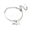 Natural Shell Whale Tail and Imitation Pearl Charm Bracelet BJEW-G640-03P-2