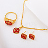 Rhombus Alloy Rhinestone Pendant Necklaces & Stud Earrings & Rings Sets FS-WGFED7A-05-1