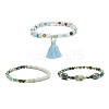 3Pcs 3 Style Natural Agate & Aquamarine & Celestite Beaded Stretch Bracelets Set BJEW-JB09118-4