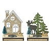 1 Set 2Pcs 2 Styles Christmas Wooden Candlestick Mixed Colors ST-CJ0040-002-1