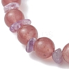 Natural Amethyst Chip & Natural Strawberry Quartz Round Beaded Stretch Bracelets for Women BJEW-JB13279-01-4
