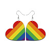 Rainbow Color Pride Flag PU Leather Heart Dangle Earrings RABO-PW0001-018B-1