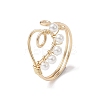 Copper Wire Wrapped Natural Cultured Freshwater Pearl Open Ring RJEW-JR00634-1