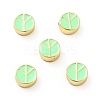 Flat Round with Peace Sign Brass Enamel Beads KK-G419-05G-01-1