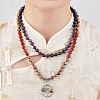 Natural Mixed Stone Tree of Life Pendant Necklace with Round Beaded Chains NJEW-AB00015-01-3